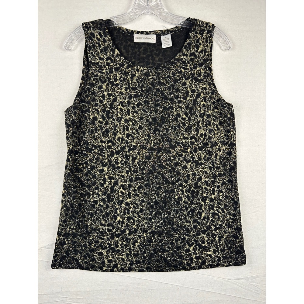 Drapers & Damons Womens Medium Black Gold Metallic Leopard Print Tank Top Shell